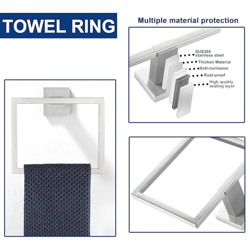 5 Pieces Bathroom Hardware Accessories Set Brushed Nickel, 24Inch Square Towel Racks Set for Bathroom, SUS304 Stainless Steel Towel Bar Set,Toilet Paper Holder with Shelf Wall Mounted - color: Brushed, size: 24" 5pcs
