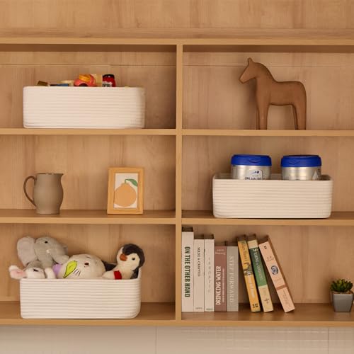 MiniArk Large Shallow Organizing Baskets 15x11x5.1 Inches - Rope Woven Storage Bins for Bathroom, Shelves, Cube Closet, Off White 2 Packs - color: Off White, size: 2pcs-L15×W11×H5.1"