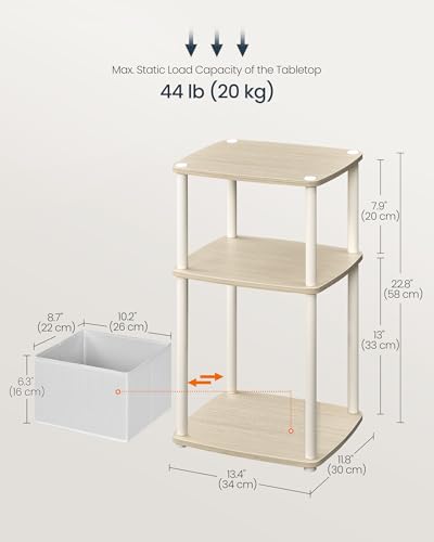 SONGMICS Home Side Table, 3-Tier Nightstand with Storage, End Table with Fabric Basket, for Bedroom, Living Room, Steel Frame, Superfast Toolless Assembly, Modern, Natural Beige ULET286N01 - color: Natural Beige, size: 1 pack