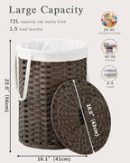SETVSON Laundry Hamper with Lid, 19.0 Gal (72 L) Round Wicker Laundry Basket, Handwoven Rattan Basket with Lid, Removable Bag, 2 Mesh Bags, Handles for Living Room, Bathroom, Brown - color: Brown, size: 72L