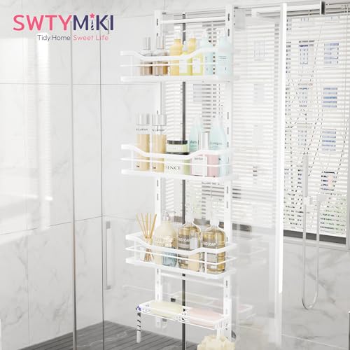 SWTYMIKI Over the Door Shower Caddy - 4 Tier Adjustable Shower Organizer Hanging with Soap Holder, No Drilling Stainless Steel Bathroom Rack Hanging for Body Wash, Shampoo, Soap, Razor, White - color: White-4 Tier