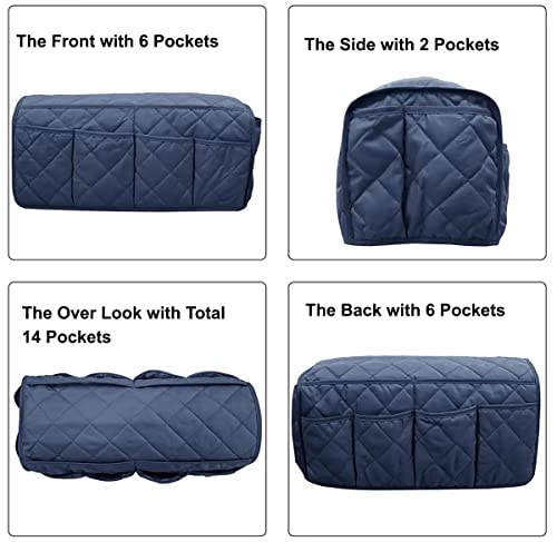 Navy Blue Sofa Armrest Organzier for Recliners Armchair Remote Control Holder with 14 Pockets for Recliners Organizer for Phone ipad Storage Couch Organizer - color: Navy Blue