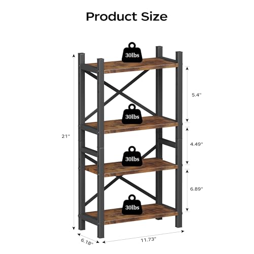 Desktop Bookshelf, 4-Tier Stackable Narrow Bookcase, Adjustable Industrial Desk Organizer & Hutch - Rustic Brown Wood Desktop Book Organizer for Living Room, Bedroom & Home Office - color: Vintage Brown