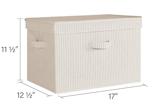 StorageWorks Fabric Storage Bins with Lid, Decorative Storage Boxes for Shelves, Stackable Closet Organizer Basket with Handles, Jumbo, Khaki and Beige Stripes, 2-Pack - color: Khaki and Beige Stripes, size: Jumbo