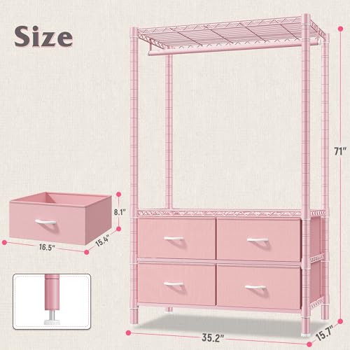 Raybee Clothes Rack, Clothing Rack for Hanging Clothes with 4 Drawers Load 420LBS Heavy Duty Garment Rack with Drawers, Pink - color: Pink, style: Clothes Rack with Drawers