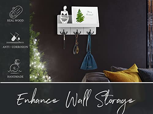 Rebee Vision Decorative Key Holder for Wall: Stylish Farmhouse Mail Organizer Wall Mount with Floating Shelf and 3 Anchor Key Hooks - Rustic Home Decor for Entryway (Light Gray) - color: Gray