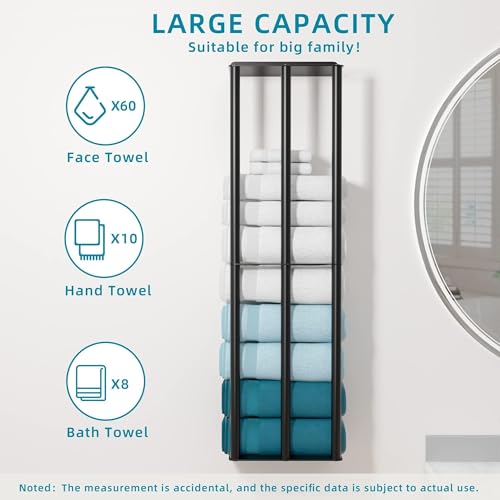 Susswiff Towel Racks for Bathroom 31 Inch - Wall Mounted, Solid 2 Metal Shelves and 3 Vertical Bars, Can Holds 6 Large Rolled Bath Towels - for Modern Decor Bathroom Towel Storage (Matte Black) - size: A-31"