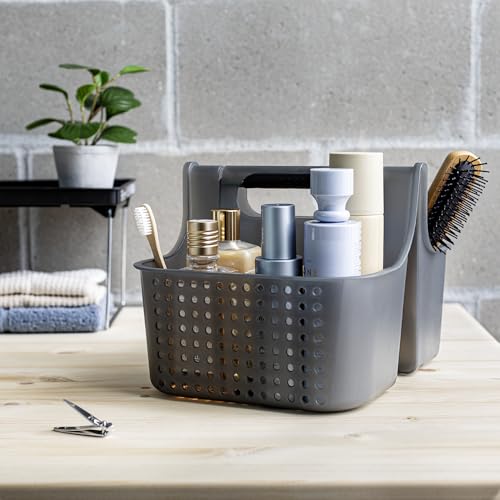 madesmart Portable Shower Caddy Tote with Soft Handle, Plastic Organizer for Soap, Shampoo & Bath Essentials, Carbon - color: Carbon, size: Large