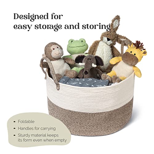 Luxury Little XXXL Nursery Storage Basket, 22 x 22 x 14 inches - 100% Cotton Rope Baskets with Handles, Laundry Basket for Toys, Blankets and Pillows - Off White & Beige - color: White&Beige Premium