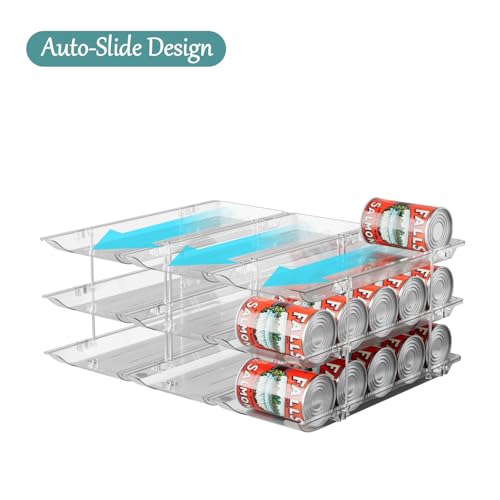 Can Storage Organizer for Pantry, Can Holders For Pantry, Canned Goods Food Dispenser, Clear Plastic Soup Can Shelf Rack, 3 Ties