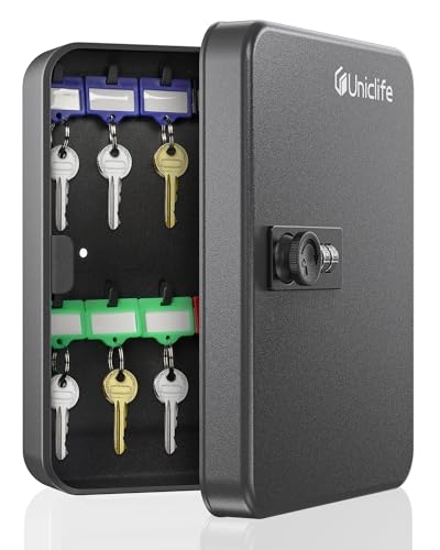 Uniclife 20 Position Key Cabinet with Combination Lock Resettable Black Digital Security Storage Box Steel Key Organizer with Colorful Key Tag Labels Stickers and Hooks - color: Black, size: 20 Keys