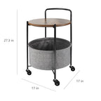 Rolling Round Metal Side Table,2-Tier Storage Side Table with Wheels,End Coffee Table with Steel Frame and Fabric Storage Basket,Cart Side Table Tray for Living Room,Bedroom,Wood Black - color: Wood Black