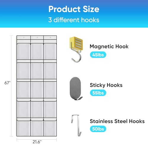 Magnetic Cruise Door Organizer,15 Large Durable Pockets，Upgrade Over The Door Organizer For Cruise Ships,Cruise Essentials 2026，Shoe Rack For Door,3 Strong Anti-Scratch Magnets, 9 Hooks