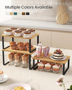 SONGMICS Cabinet Organizer Shelf, Set of 3 Kitchen Counter Shelves, Kitchen Storage, Spice Rack, Stackable, Expandable, Ink Black and Natural Beige UKCS014YL03 - color: Ink Black + Natural Beige
