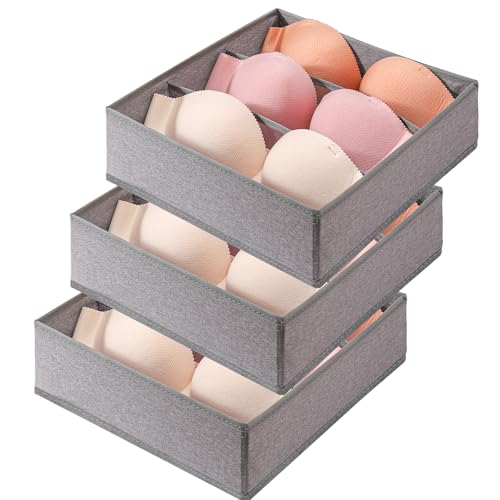 Bra Storage Drawers Organizer for Clothing Underwear Dresser Drawer Organizer Dividers Foldable Storage Cube Bins for Bra, Underwear,3 Pack （Grey） - color: Grey, size: 3 Pack ( 9 Cell)