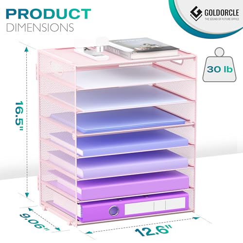 8 Tier Paper Letter Tray Organizer with Handles, Mesh Desk File Holder Storage Organization for Home School Classroom & Office (Pink) - color: Pink