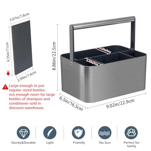 BYUNER Portable Shower Caddy Dorm: Compact Bathroom Caddy Organizer with Handle & Adjustable Dividers, Hard Plastic Shower Basket Storage Tote for Toiletry, College Dorm Room Essentials for Men Gray - color: Silver / Grey