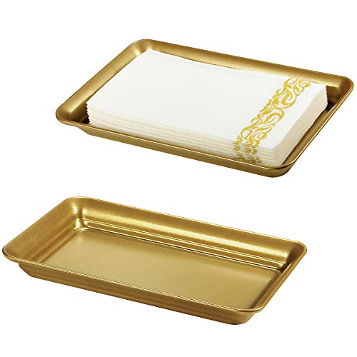Vintage Farmhouse Decor Metal Vanity Tray(2 Pack),Countertop Guest Hand Towel Storage Organizer Tray Dispenser, Sturdy Holder for Perfume,Cosmetics, Jewelry, Makeup Bathroom Organizer（Gold） - color: Gold, size: 2 Pack (9.9" x 5.9" x 1.1")