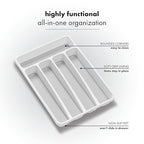 madesmart Small Silverware Tray, Compact 5 Compartment Flatware Organizer for Forks, Knives & Spoons, Non Slip, Soft Grip Lining, Fits Small Drawers, White
