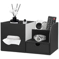 YAPISHI Tissue Box Cover with Storage Tray and Drawer, PU Leather Square Tissue Box Holder, Modern Cube Facial Tissue Dispenser, Makeup Holder, Remote Control Organizer for Nightstand, Bathroom Vanity - color: Black