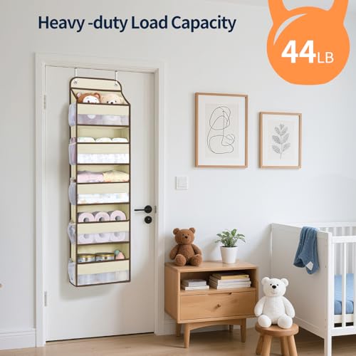 Yecaye Over The Door Organizer Storage, 5-Tier Heavy Duty Door Organizers Hanging with 10 Side Mesh Pockets, 44 lbs Load Capacity Behind Door Storage for Bathroom Nursery Bedroom Dorm Closet,Beige,1Pc - color: Beige, size: 5 Tier