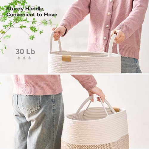 Nunsino Laundry Hamper 62L,Large Laundry Basket for Clothes,Decorative Storage Basket for Blankets,Cotton Rope Woven basket for bedroom,Brown White - color: Brown&White, size: 62L/16.3Gal