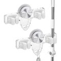 LELE LIFE 2 Pack Broom Holder Mop Hanger - Strong Suction Cup - No Drill Removable Broom Organizer Rack Wall Mount with Hooks for Bathroom Kitchen Garage, Clear - color: Clear