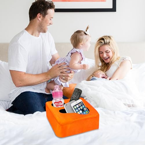 3 Hole Couch Bed Cup Holder Pillow, Keep Drinks Hand Side and KeepTemp, Prevent Spills, Use Anywhere - for Bed, Camping, RV, Car, Beach. Orange - color: Orange, size: 9.4" x 9.4" x 3.9"