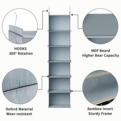 YOUDENOVA Hanging Closet Organizer, 6-Shelf Closet Hanging Shelves, Grey - color: Grey, size: 6-Tier