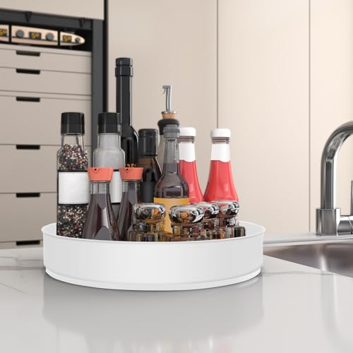 VAEHOLD Lazy Susan Turntable Spice Rack Organizer for Kitchen Cabinet, Storage Tray for Fruit, Snacks, Salad - Organizer for Cupboard, Pantry, Bathroom, Table, Cosmetic (White, 9 4/5'') - color: White, size: 9 4/5''