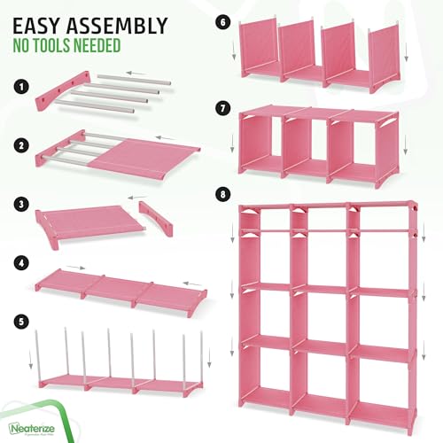 Cube Storage Organizer with Storage Bins Included - The Perfect Closet Organizers and Storage Solution. Includes 12 Storage Cubes, Great For Toy Storage, Closet Storage, Clothes Storage (Pink) - color: Pink, size: 12 Storage Cubes