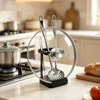 vocheer Pot Lid Holder, Kitchen Organizer Rack Spoon Rest Rack Holder-Lid Stand for Utensils in Kitchen, Black - color: B