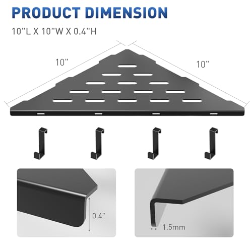 lives Corner Shower Shelves 2 Pack, 10" Black Corner Shelf for Bathroom, 304 Stainless Steel Grout in Bathroom Shower Shelf for Tiled Wall, Waterproof, Easy Install（with Hook） - color: Silver-floral Pattern, size: Triangle-2pcs