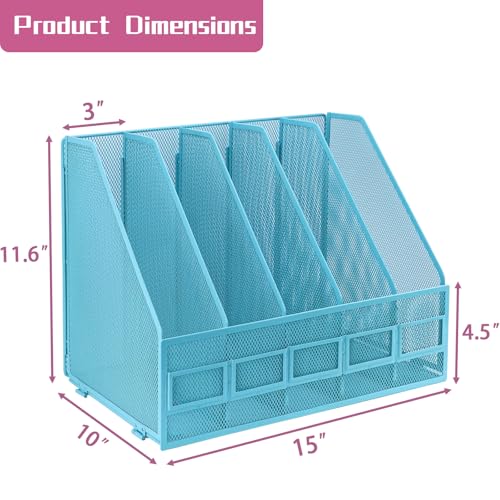Desk Organizers, Metal Magazine File Holder with 5 Vertical Compartments Rack Binder File Organizer for Office Supplies, Home Workspace - Blue - color: Blue, size: 5 Compartments