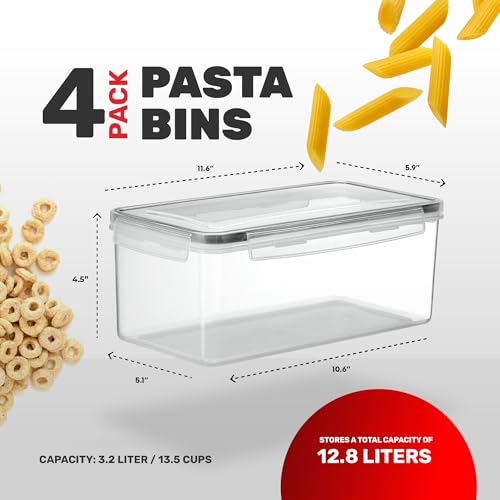 Large Airtight Food Storage Containers with Lids Set of 4 3.2L - 102 fl. oz Pasta storage Containers, BPA Free Plastic Spaghetti container - Air Tight Canisters for Kitchen Pantry Organization - color: 01 - Horizontal (Set of 4)