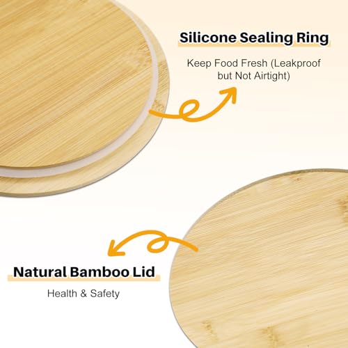Blushtier 4 Pack 44/32/ 21/14 oz Borosilicate Glass Food Containers with Bamboo Lids, Stackable Glass Bowls for Meal Prep & Lunch, Microwave, Freezer and Dishwasher Safe - size: 44/ 32/ 21/ 14 oz