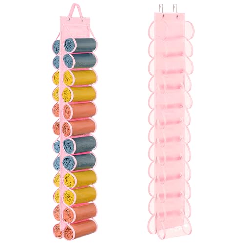 Lirex Hanging Yoga Legging Storage Organizer with 24 Pockets, Foldable Oxford Cloth Hanging Closet Organizer Shirts Jeans Storage Hanger Socks Holder for Family Closet Bedroom, Pink - color: Pink