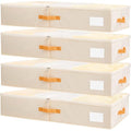 Criusia Under Bed Storage Bins with Clear PVC Lids – 4 Pack Large Underbed Organizers with Heavy-Duty Handles, Reinforced with 800G PP Panels & 80G Non-Woven Fabric – Waterproof & Foldable, Beige - color: 4 Pack Beige