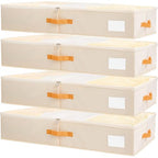Criusia Under Bed Storage Bins with Clear PVC Lids – 4 Pack Large Underbed Organizers with Heavy-Duty Handles, Reinforced with 800G PP Panels & 80G Non-Woven Fabric – Waterproof & Foldable, Beige - color: 4 Pack Beige