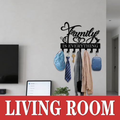 Key Holder Wall Mount, Family is Everythings Sign, Key Holder Wall for Wall Decorative with 6 Hooks, Organizer Rack Hanger for Entryway, Front Door, Hallway, Office 9.8 inches - color: Family is Everythings