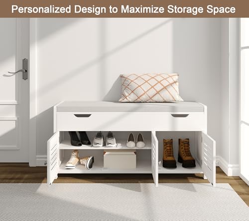 ChooChoo 41.3" Shoe Storage Bench with Lift Top Storage, Entryway Bench with Cushioned Seat, Adjustable Shelf, Shoe Cabinet with Hidden Space, for Entryway, Bedroom, Living Room, White - color: White, size: 13.78"D x 41.34"W x 19.69"H