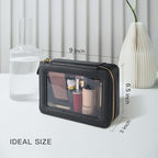 Aveniee Clear Makeup Bag Organizer, Portable Travel Toiletry Cosmetic Bag Case for Women, Heavy Duty Clear Pouch with zipper with Transparent Vinyl Windows & Gold Zippers(Black) - color: Black, style: Classic