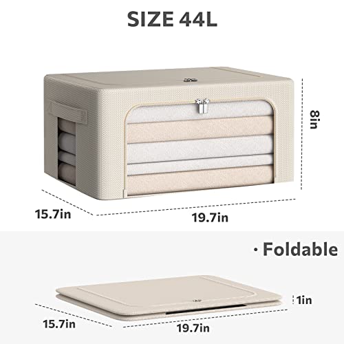 CYhom 3Pack Frame Storage Box - Clothes Storage Bin Bags Oxford Fabric Foldable Stackable Container Organizer Set with Clear Window & Carry Handles (Beige, Medium-44L) - color: Beige, size: Medium-44L