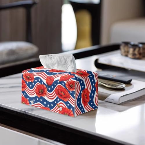 America 250 Pu Leather Tissue Box Cover, Modern Rectangular Tissue Box Tissues Organizer Living Room Bedroom Vanity Countertop Home Decor Items - color: America 250 2