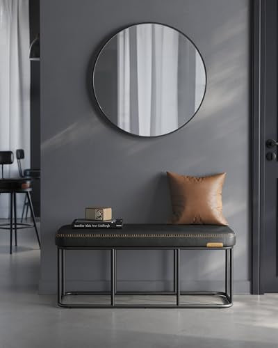 VASAGLE EKHO Collection - Storage Bench for Entryway, Ottoman Bench with Steel Frame, 43.3-Inch Wide, Synthetic Leather, Living Room, Mid-Century Modern, Loads 660 lb, Ink Black ULOM085B01 - color: Ink Black, style: Steel Frame Bench