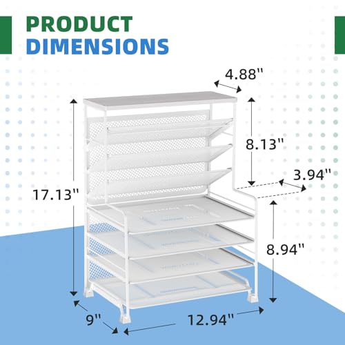 Simple Trending 7 Tier Desk File Organizer, Letter Tray Paper Organizer, Mesh Desk Accessories File Folder for Office, Home or School, White - color: White