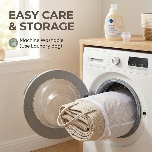 JMvicyroam 65L Extra Large Blanket Basket for Living Room - Woven Cotton Rope Laundry Hamper with Reinforced Handles - Storage Bin for Pillows, Comforters & Toys - Machine Washable,Oatmeal - color: Oatmeal, size: 65L