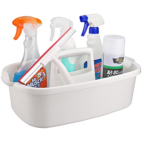 Cleaning Supplies Caddy, Household Tool Organizer with Handle, Portable Plastic Bucket for Shower Essentials Storage, White - color: White, size: 1 Pack