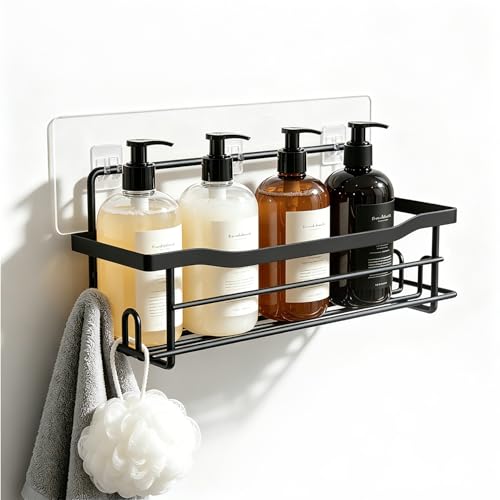 Shower Caddy Shelves Organizer Rack, Single Pack Shower Caddy,No Drilling Wall Mounted Self Adhesive Shower Shelves for Inside Shower, Matte Black - color: Black