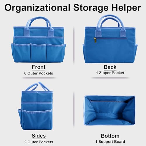 Cupohus Craft Organizer Bag, Art Supply Tote with Multiple Pockets, Portable Sewing Bag for Markers Scissors Brushes, Multi-Purpose Storage Case for Artists Crafters Hobbyists, Lightweight Travel Tote - color: Blue